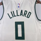 NBA 2019 Men Milwaukee Bucks Beige #0 LILLARD Jersey High Quality Name and Number Print