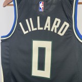 NBA Men 2023 Milwaukee Bucks Black with Jordan Logo #0 LILLARD Jersey High Quality Name and Number Print