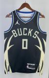NBA Men 2023 Milwaukee Bucks Black with Jordan Logo #0 LILLARD Jersey High Quality Name and Number Print