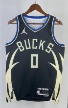 NBA Men 2023 Milwaukee Bucks Black with Jordan Logo #0 LILLARD Jersey High Quality Name and Number Print
