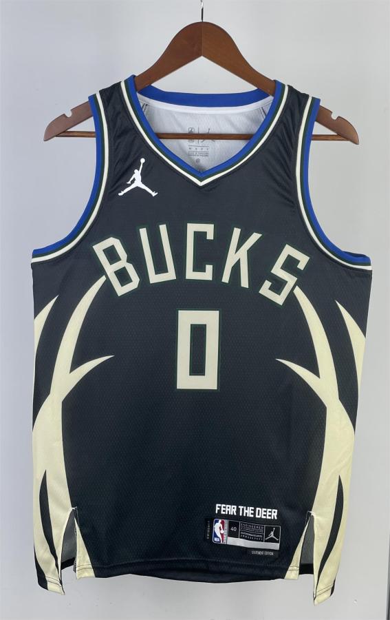 NBA Men 2023 Milwaukee Bucks Black with Jordan Logo #0 LILLARD Jersey High Quality Name and Number Print