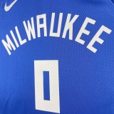 NBA Men 2023 Milwaukee Bucks Blue #0 LILLARD Jersey High Quality Name and Number Print