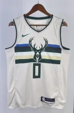 NBA 2019 Men Milwaukee Bucks Beige #0 LILLARD Jersey High Quality Name and Number Print