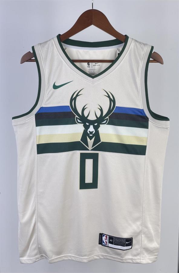 NBA 2019 Men Milwaukee Bucks Beige #0 LILLARD Jersey High Quality Name and Number Print