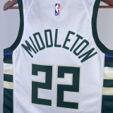 NBA Men 2023 Milwaukee Bucks White #22 MIDDLETON Jersey High Quality Name and Number Print