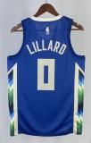 NBA Men 2023 Milwaukee Bucks Blue #0 LILLARD Jersey High Quality Name and Number Print
