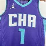 NBA Men New Season Charlotte Hornets #1 BALL Purple Jersey High Quality Name and Number Print