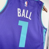 NBA Men New Season Charlotte Hornets #1 BALL Purple Jersey High Quality Name and Number Print