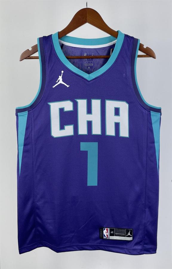 NBA Men New Season Charlotte Hornets #1 BALL Purple Jersey High Quality Name and Number Print
