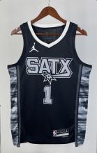 NBA Men Season 2023 San Antonio Spurs Black with Jordan Logo #1 WEMBANYAMA Jersey High Quality Name and Number Print