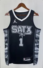 NBA Men Season 2023 San Antonio Spurs Black with Jordan Logo #1 WEMBANYAMA Jersey High Quality Name and Number Print