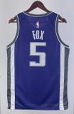 NBA Men 2023 Sacramento Kings Purple #5 FOX Jersey High Quality Name and Number Print