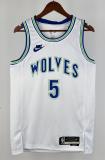 NBA Men 2024 Minnesota Timberwolves Retro White #5 EDWARDS Jersey High Quality Name and Number Print