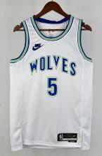 NBA Men 2024 Minnesota Timberwolves Retro White #5 EDWARDS Jersey High Quality Name and Number Print