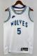 NBA Men 2024 Minnesota Timberwolves Retro White #5 EDWARDS Jersey High Quality Name and Number Print