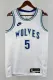NBA Men 2024 Minnesota Timberwolves Retro White #5 EDWARDS Jersey High Quality Name and Number Print