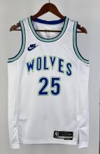 NBA Men 2024 Minnesota Timberwolves Retro White #25 ROSE Jersey High Quality Name and Number Print