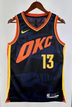 NBA Men 2024 Oklahoma City Thunder City Edition Dark Blue #13 GEORGE Jersey High Quality Name and Number Print