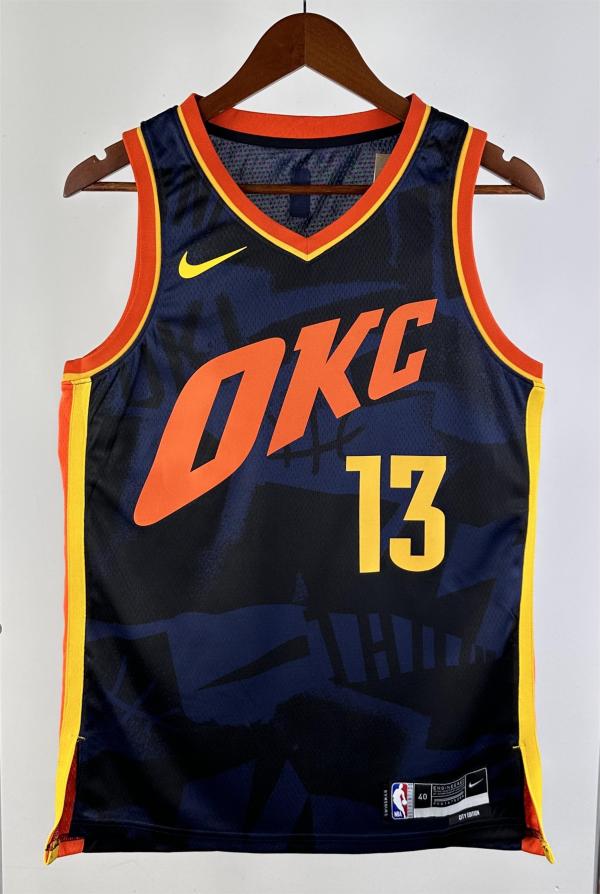 NBA Men 2024 Oklahoma City Thunder City Edition Dark Blue #13 GEORGE Jersey High Quality Name and Number Print