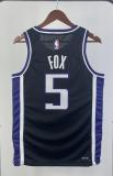 NBA Men 2024 Sacramento Kings Black #5 FOX Jersey High Quality Name and Number Print