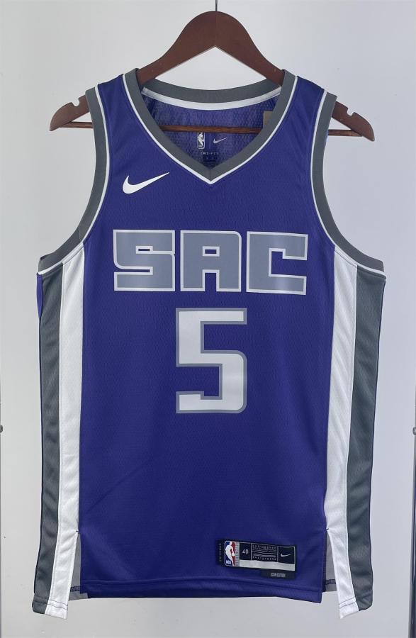 NBA Men 2023 Sacramento Kings Purple #5 FOX Jersey High Quality Name and Number Print