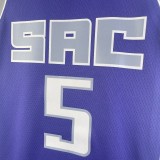 NBA Men 2023 Sacramento Kings Purple #5 FOX Jersey High Quality Name and Number Print