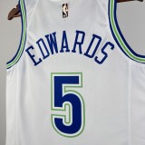 NBA Men 2024 Minnesota Timberwolves Retro White #5 EDWARDS Jersey High Quality Name and Number Print