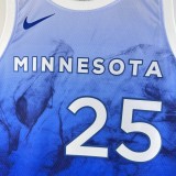 NBA Men 2024 Minnesota Timberwolves City Edition Blue #25 ROSE Jersey High Quality Name and Number Print