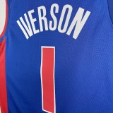 NBA Season 2023 Detroit Pistons Blue #1 IVERSON Jersey High Quality Name and Number Print