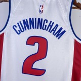 NBA Season 2023 Detroit Pistons White #2 CUNNINGHAM Jersey High Quality Name and Number Print