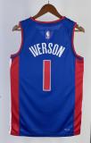 NBA Season 2023 Detroit Pistons Blue #1 IVERSON Jersey High Quality Name and Number Print