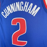 NBA Season 2023 Detroit Pistons Blue #2 CUNNINGHAM Jersey High Quality Name and Number Print
