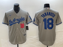 Los Angeles Dodgers YAMAMOTO #18 Grey Baseball Jersey