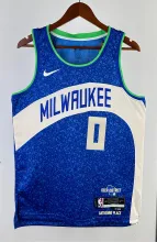 NBA Men 2023 Milwaukee Bucks Blue City Edition #0 LILLARD Jersey High Quality Name and Number Print