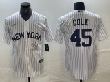 New York Yankees COLE #45 White Baseball Jersey