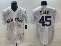 New York Yankees COLE #45 White Baseball Jersey
