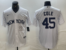New York Yankees COLE #45 White Baseball Jersey