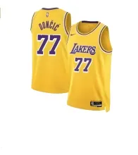 2025 NBA Men Los Angeles Lakers Yellow #77 DONCIC Jersey High Quality Name and Number Print