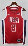 NBA Men Paris Olimpics 2024 USA National Red #8 LEONARD Jersey High Quality Name and Number Print