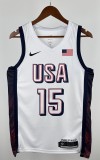 NBA Men Paris Olimpics 2024 USA National White #15 BOOKER Jersey High Quality Name and Number Print
