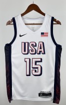NBA Men Paris Olimpics 2024 USA National White #15 BOOKER Jersey High Quality Name and Number Print