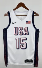 NBA Men Paris Olimpics 2024 USA National White #15 BOOKER Jersey High Quality Name and Number Print