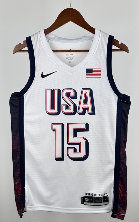 NBA Men Paris Olimpics 2024 USA National White #15 BOOKER Jersey High Quality Name and Number Print