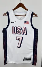NBA Men Paris Olimpics 2024 USA National White #7 DURANT Jersey High Quality Name and Number Print