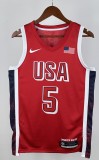NBA Men Paris Olimpics 2024 USA National Red #5 EDWARDS Jersey High Quality Name and Number Print