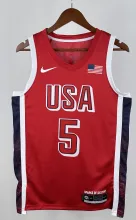 NBA Men Paris Olimpics 2024 USA National Red #5 EDWARDS Jersey High Quality Name and Number Print
