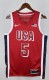 NBA Men Paris Olimpics 2024 USA National Red #5 EDWARDS Jersey High Quality Name and Number Print