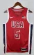 NBA Men Paris Olimpics 2024 USA National Red #5 EDWARDS Jersey High Quality Name and Number Print