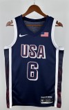 NBA Men Paris Olimpics 2024 USA National Blue #6 JAMES Jersey High Quality Name and Number Print