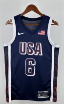 NBA Men Paris Olimpics 2024 USA National Blue #6 JAMES Jersey High Quality Name and Number Print